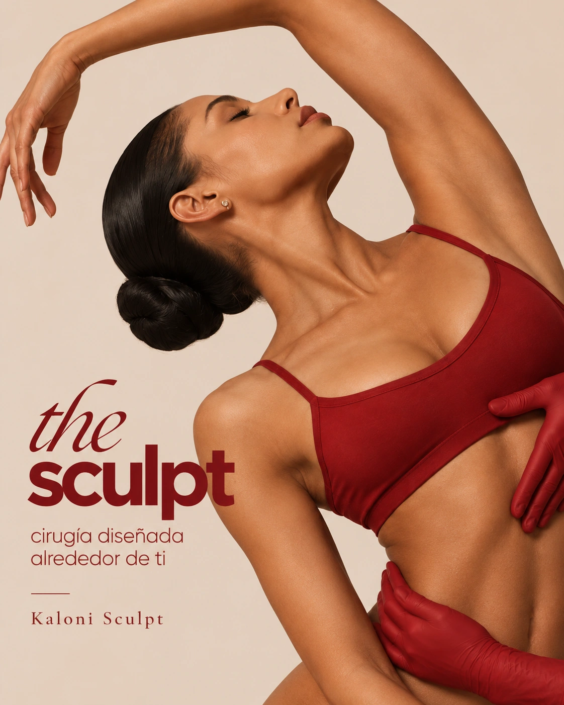 Campaña The Sculpt con mujer en vestuario rojo.